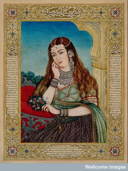 An European woman in Mughal costume and jewellery - 19th Century