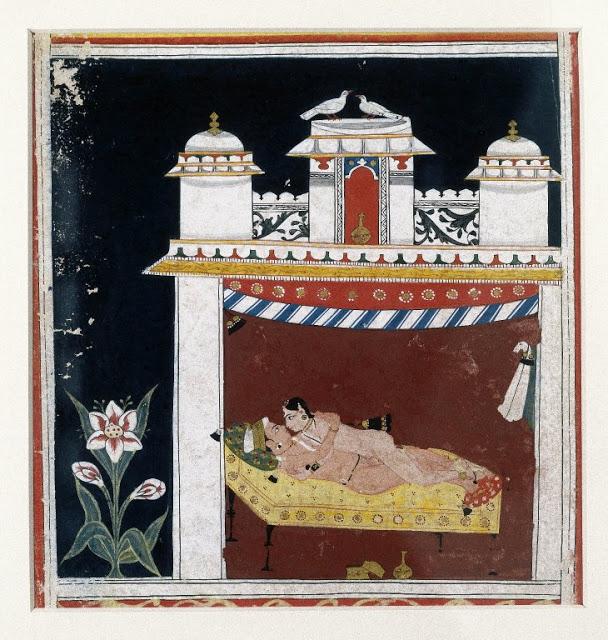 Couple Making Love on Bed - 17th Century Erotic Painting Malwa Region