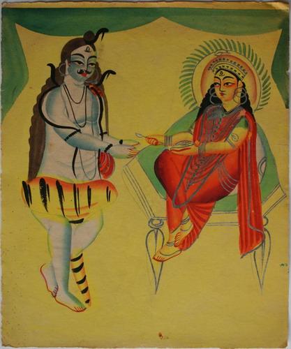 Shiva and Annapurna - 19th Century Kalighat Painting