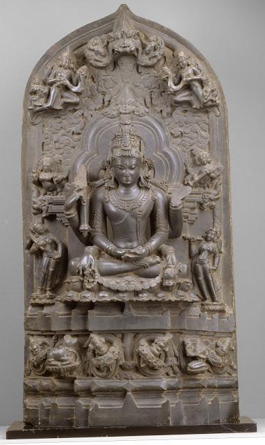 Shiva as Mrityunjaya, the Conquerer of Death - 12 Century Pala Period Black Stone Sculpture, Eastern India