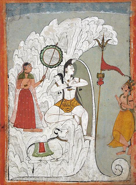 Shiva Bearing the Descent of the Ganges River. Folio from a Hindi manuscript by the saint Narayan - circa 1740 Himachal Pradesh India
