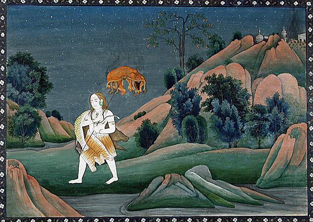 Shiva Carrying the Corpse of Sati on His Trident (Trishul), ca. 1800