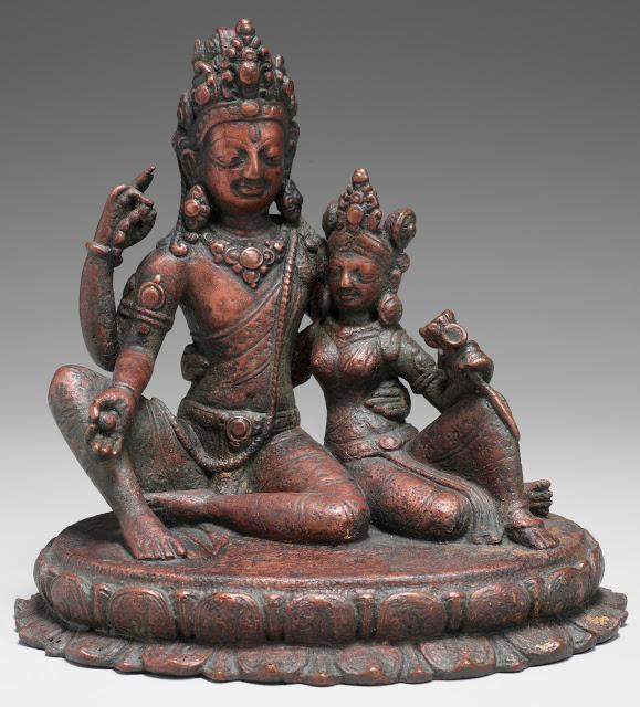 Shiva Seated with Uma (Umamaheshvara) - 11th century Copper Alloy Sculpture, Nepal (Kathmandu Valley)