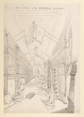 The interior of the Arsenal, Fort William, Calcutta (Kolkata) by William Prinsep - 1835
