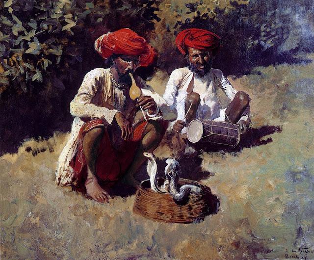 The Snake Charmers of Bombay - Oil Painting by American Artist Edwin Lord Weeks